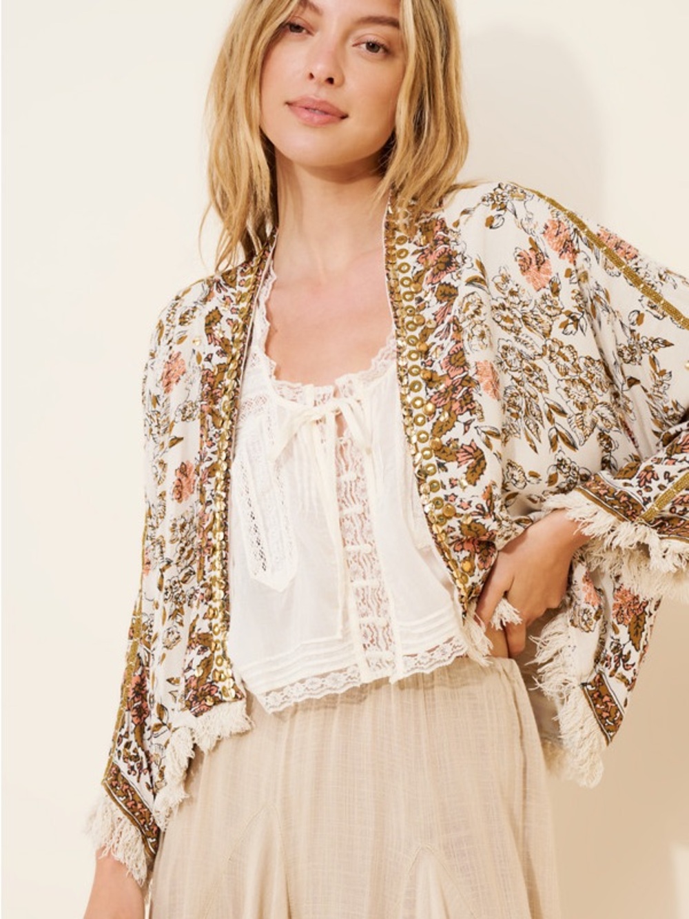 Free People Rays of Light Jacket in Ivory Combo